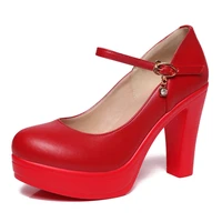 big size 33 43 block heel silver red white wedding shoes women pumps platform 2022 autumn split leather shoes woman high heels