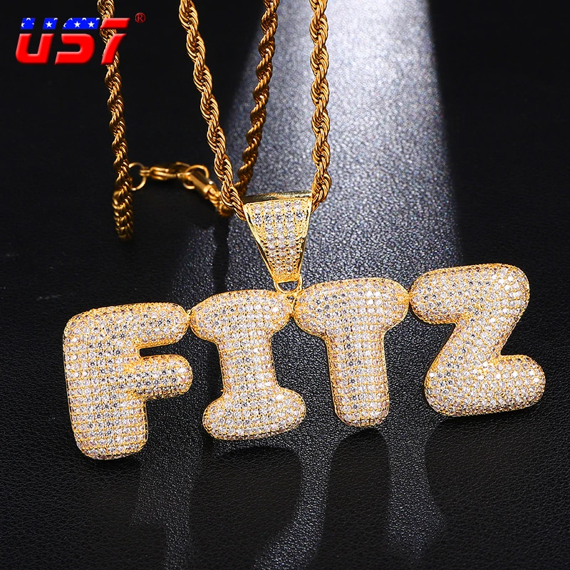 US7 пользовательское имя льдом пузырь буквы ожерелья с подвесками для мужчин's