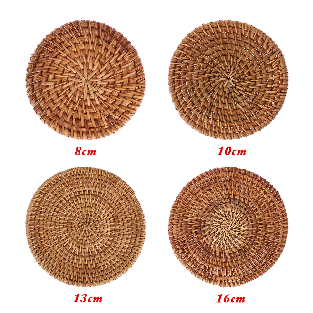 

1PC Round Natural Rattan Coasters Bowl Pad Handmade Insulation Placemats Table Padding Cup Mats Kitchen Decoration Accessories