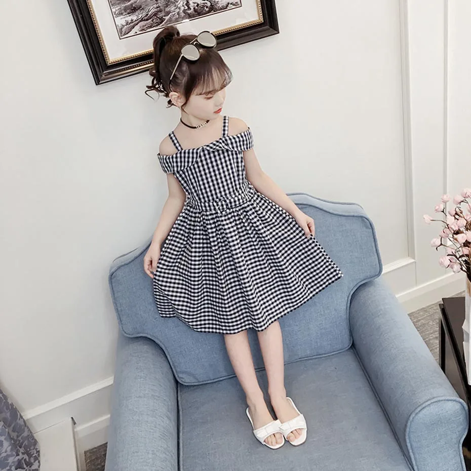 Платье для девочек клетчатое тонкое платье детские вечерние платья с открытыми