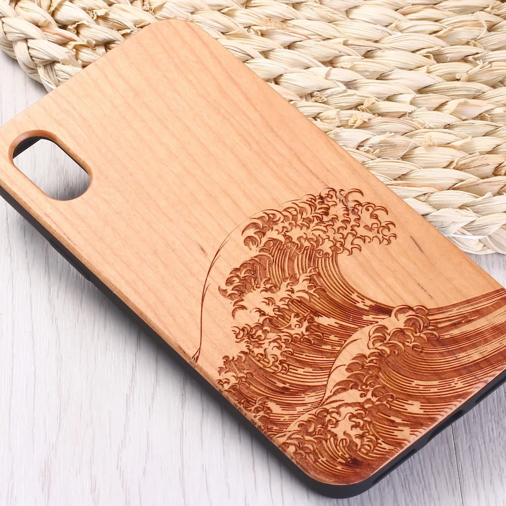 Для iPhone 12 6 6S 6Plus 7 7Plus 8 8Plus XR X XS Max 11 Pro с гравировкой Great Wave off Kanagawa Wood Case Funda Coque|for samsung