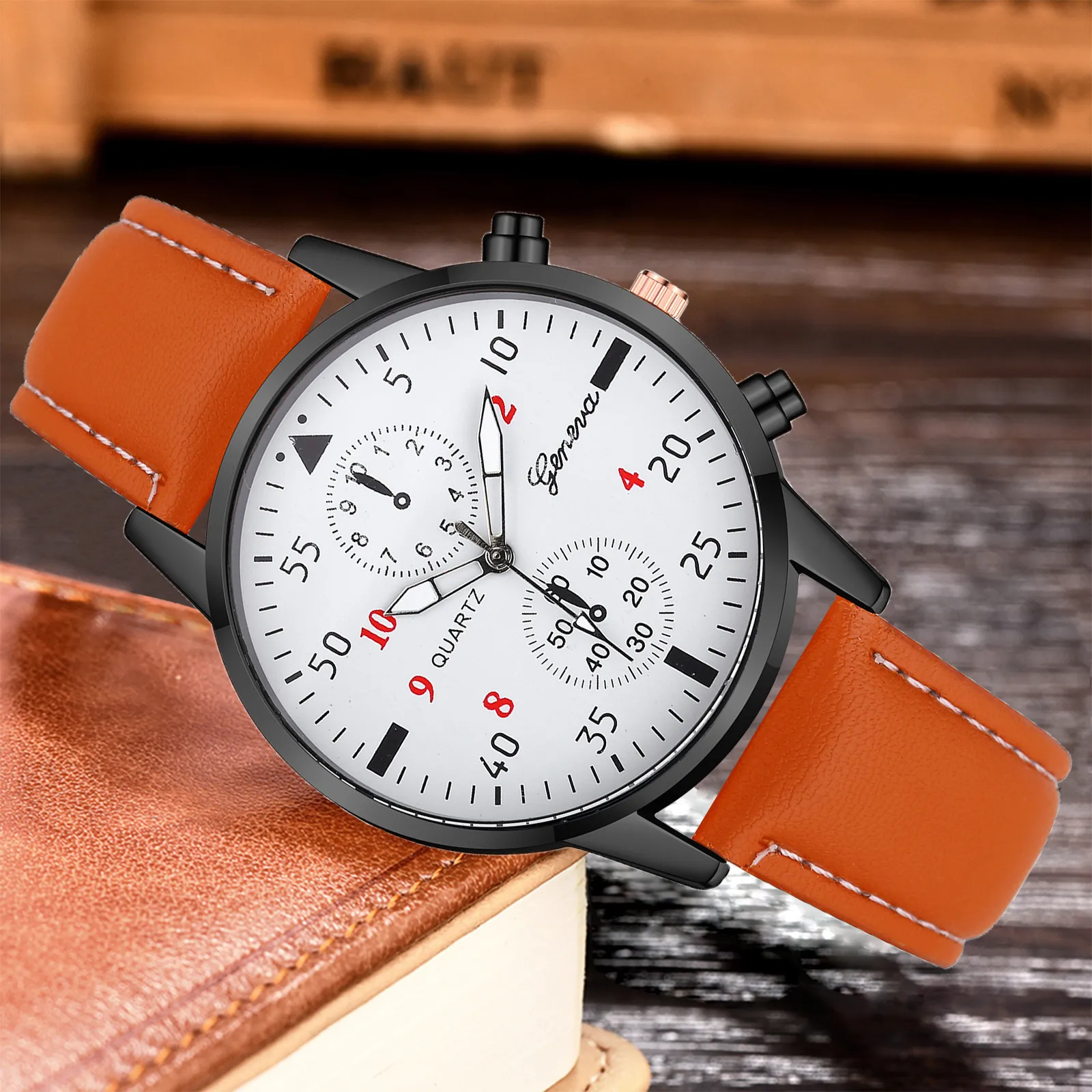 

Luxury Brand Men Quartz Wristwatches Fashion Watches Quartz Clocks Watches Leather Strap Three-eye Dial relogio masculino F5