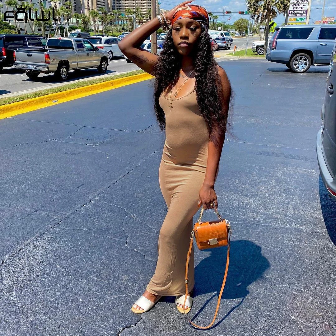 

FQLWL Ladies Sexy Clubwear Sleeveless Bodycon Long Dress Women Spaghetti Strap Backless Dress 2021 Female Party Wrap Dresses New