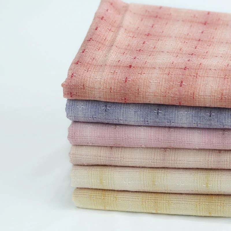 

50*140cm Pink Cross jacquard Japanese Yarn Washed Dyed Cotton Fabric DIY Purse Toys Doll patchwork Quilting Fabric