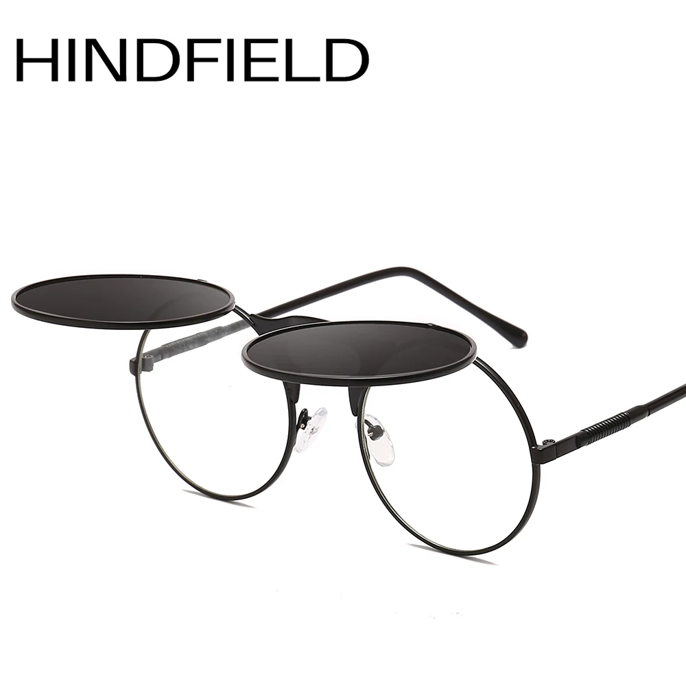 Круглые панковские солнцезащитные очки Hindfield Мужские Винтажные круглые двухслойные линзы солнцезащитные очки с накладкой женские зеркальные очки O511