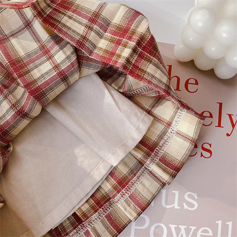 

Summer 2021 baby girls double-deck pleated skirts korean style kids plaid casual Mini skirt clothes 1-7Y