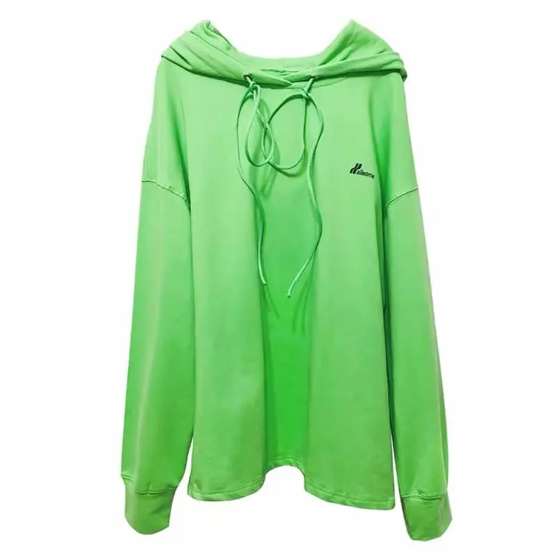 

2020 new large women's fluorescent green couple Hooded Coat casual loose fat sweater