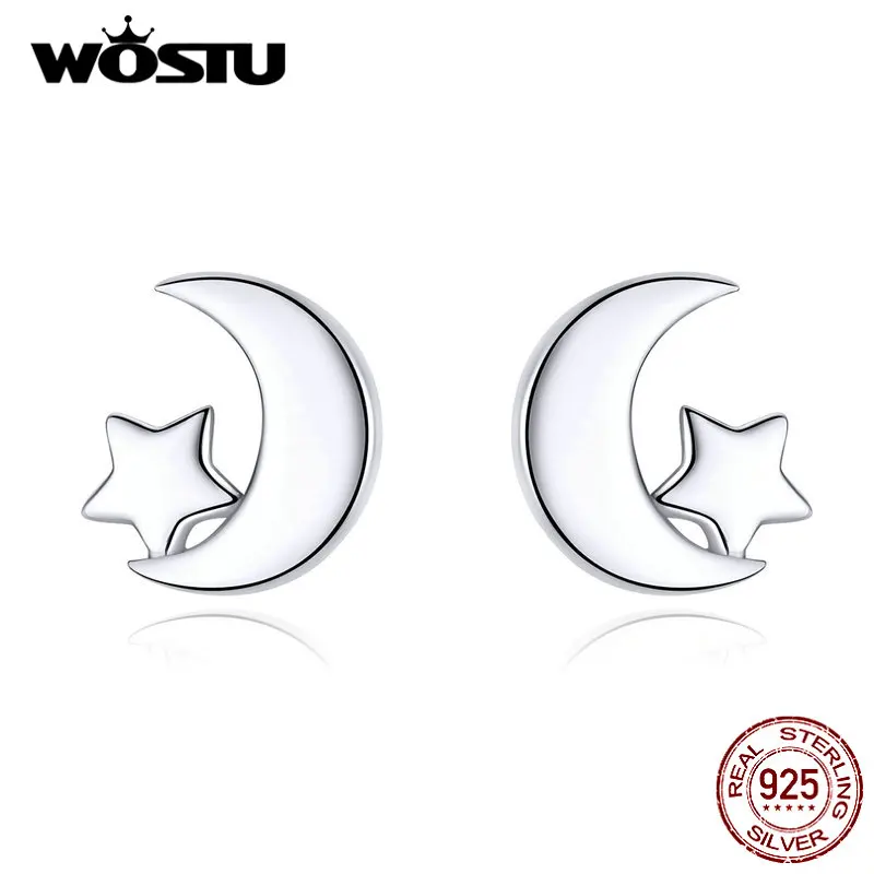 WOSTU Новая Луна и звезда серьги Настоящее 925 пробы серебряные серьги для женщин Горячая Мода ювелирные изделия подарок изготовление CQE726