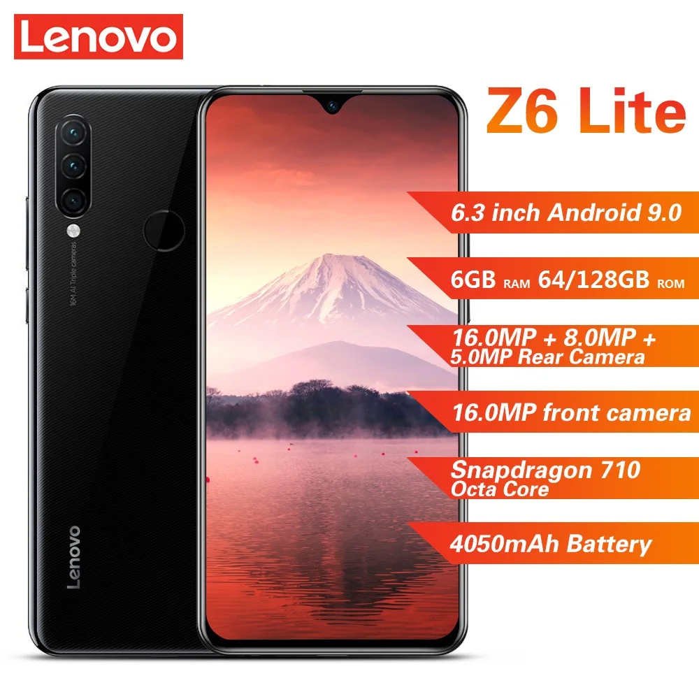 Lenovo Z6 Lite 4G Phablet 6 3 дюймов Android 9 0 Восьмиядерный процессор Snapdragon ГБ + 64 ГБ/128 задняя