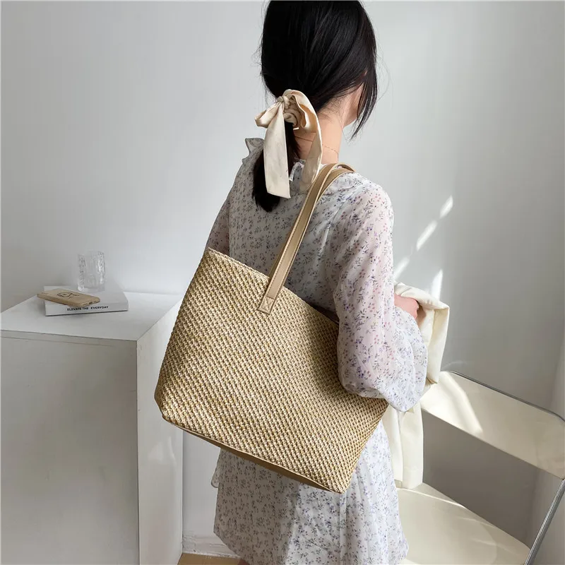 

New Fashion Women Tote Bag Straw Large Shopping Bag Beach Casual Shoulder Bag Handbags for Women Storage Tote Bag Shopping Bag