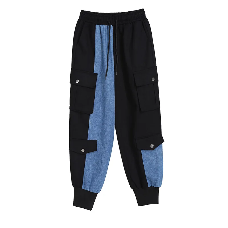 

SuperAen 2021 Spring New Fashion Splicing Jeans Elastic Waist Casual Ankle-Length Pants Women