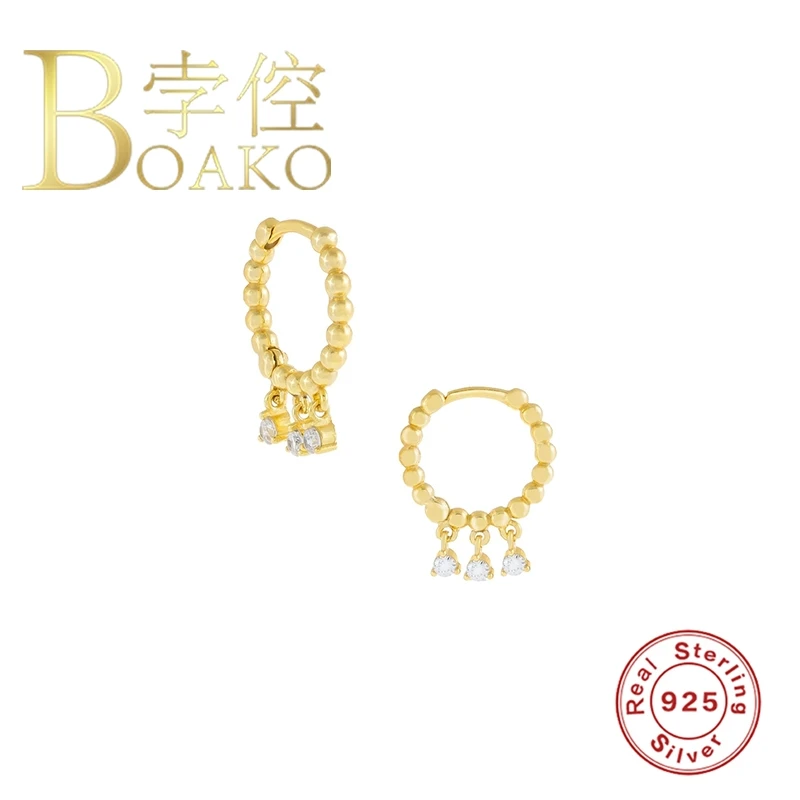

BOAKO 925 Sterling Silver Earrings For Women Earrings Dangle Bijoux Femme Round Fashionable Zircon Popular Luxury Jewelry