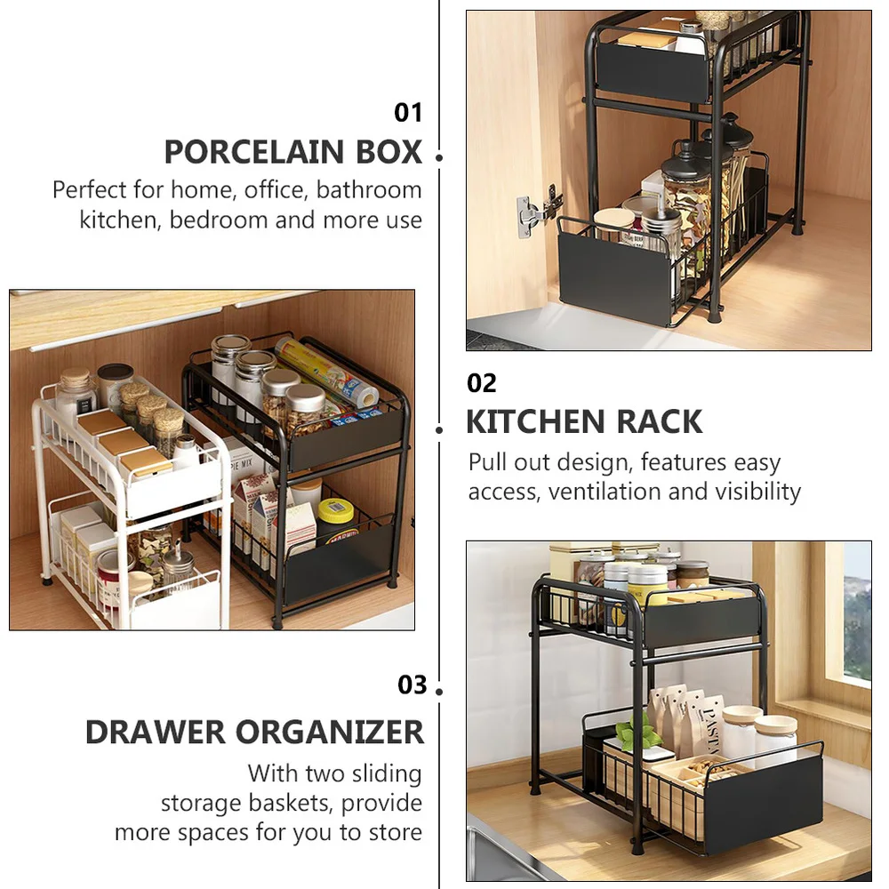 

Kitchen Under Sink Organizer and Storage Under Sink Cabinet Storage Rack (Black)