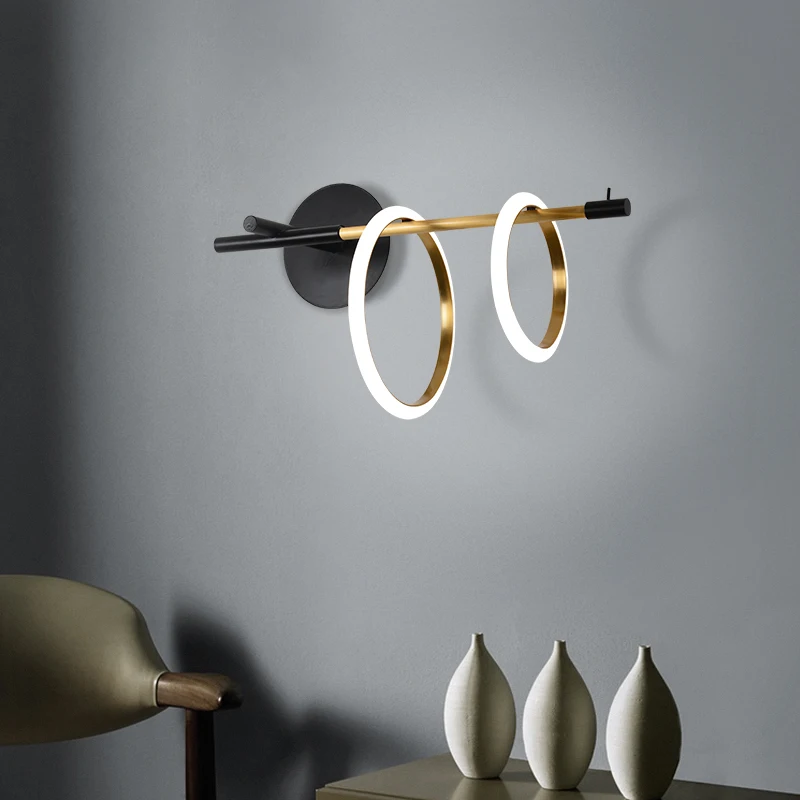 

Светодиодный светильник в стиле арт-деко, дизайнерская Светодиодная лампа со счастливым кольцом, настенный светильник, настенное бра для фойе, спальни
