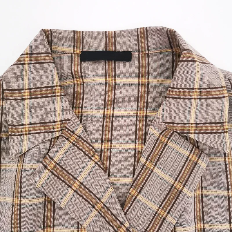 Осень Новинка Комплект из двух предметов плиссированные ремень платье в клетку