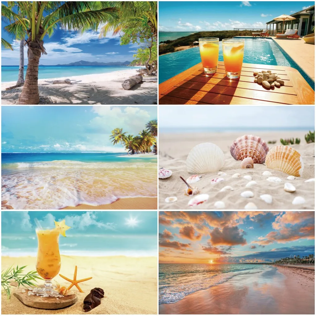 Летний тропический морской пляж песок Морская звезда ракушки коралловые пальмы