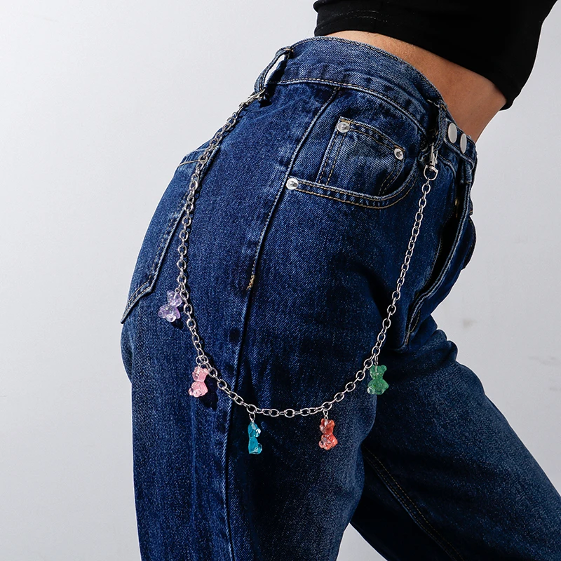 

2021 Cute Colorful Bears Pendant Waist Chain Simple Fashion Pants Belly Belt Chain Waist Body Jewelry Accessory for Women Girls
