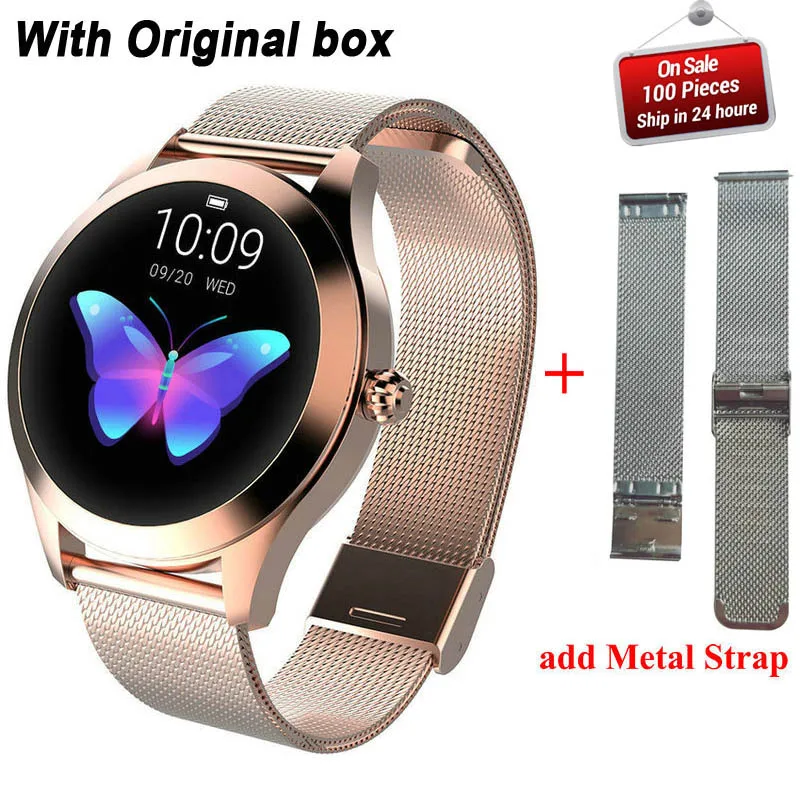 add extra strap KW10 Смарт часы для женщин IP68 Водонепроницаемый мониторинг сердечного ритма Bluetooth фитнес Браслет Smartwatch для Android IOS pk H2 H1 - Цвет: add extra strap