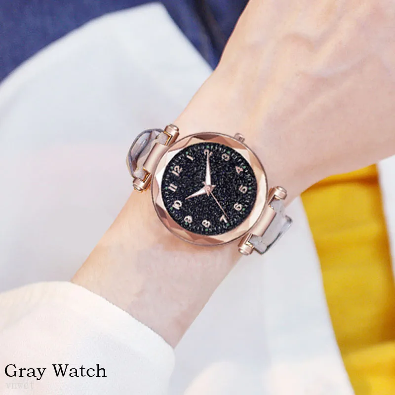 Gray watch Модные женские часы,, звездное небо, часы с циферблатом, роскошный женский браслет, женские часы, кварцевые наручные часы, Relogios Feminino - Цвет: Gray watch