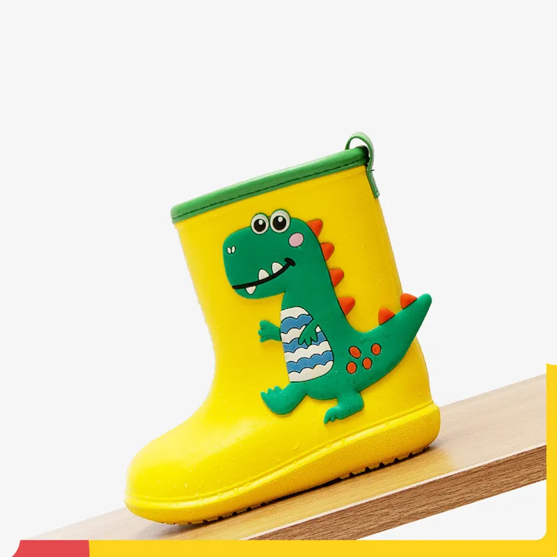 Botas de lluvia de goma para niños y niñas, zapatos de unicornio y dinosaurio, antideslizantes, impermeables, con dibujos animados
