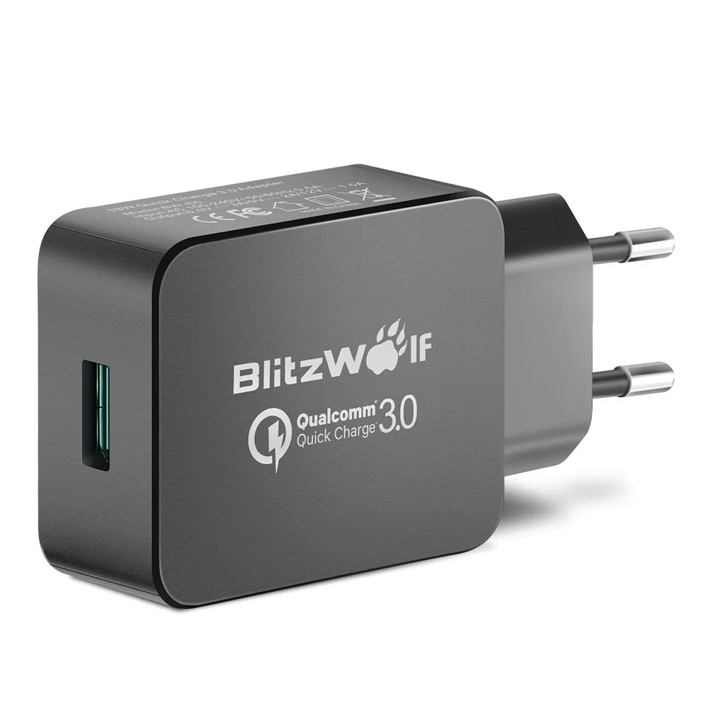 Black BlitzWolf 18 Вт ЕС вилка Быстрая зарядка 3,0 дорожное настенное зарядное устройство телефон Универсальный адаптер для Micro usb type C для iPhone Xiaomi huawei - Тип штекера: Black