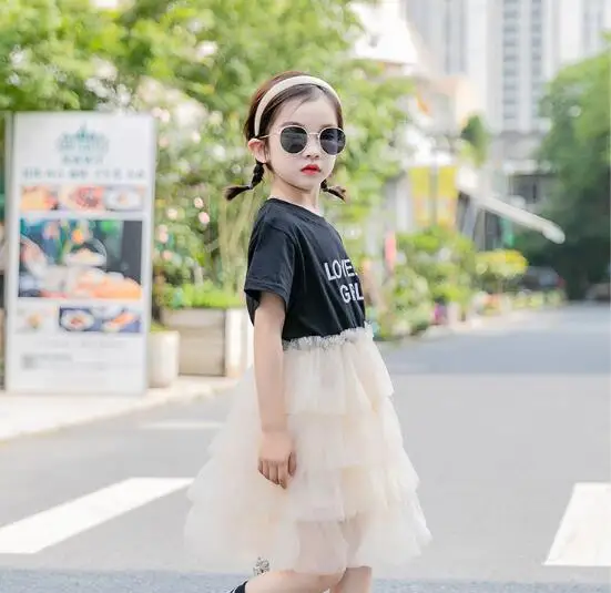 

Cultiseed Girls Summer Short Sleeve Dress Big Children Girls Cute Sweet Patchwork Mesh Cake Dress Kids Princess Party Dresses