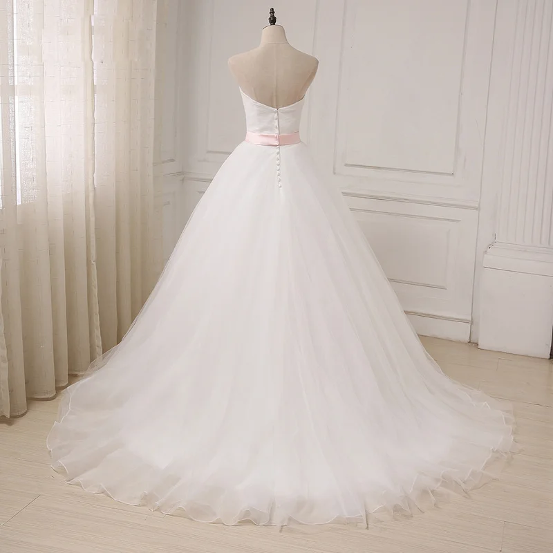Simple Wedding Dresses Sweetheart Sleeveless Bridal Dresses Ball Gown Organza Backless Appliques Bridal Gowns Vestido De Noiva