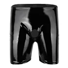 Черный Латекс Короткие штаны сексуальное женское белье Клубная одежда блестящие Wetlook Кожа Короткие штаны Эротическое мужское шорты-боксеры трусики с открытым с отверстием для пениса