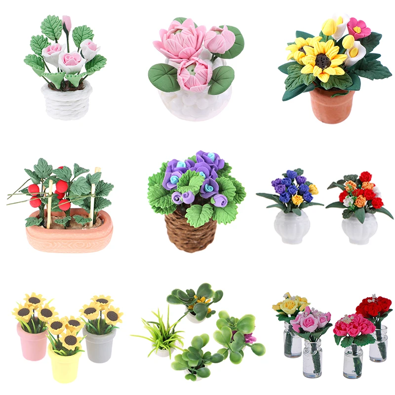

1/12 миниатюрные цветы для кукольного домика, украшение для сказочного сада, мини-Горшечное растение, цветочный горшок, украшение для кукольн...