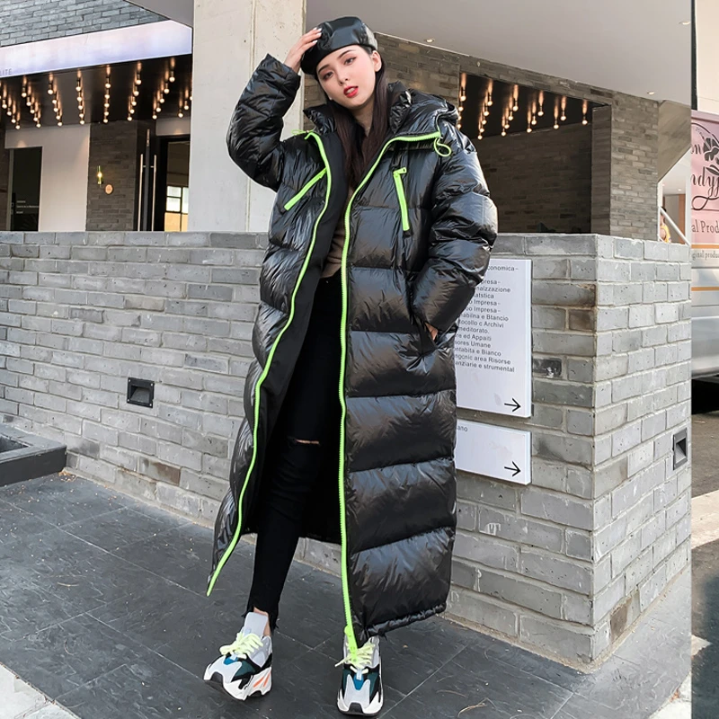 2021 зимняя женская куртка X-длинное хлопковое пальто с капюшоном Женское зимнее