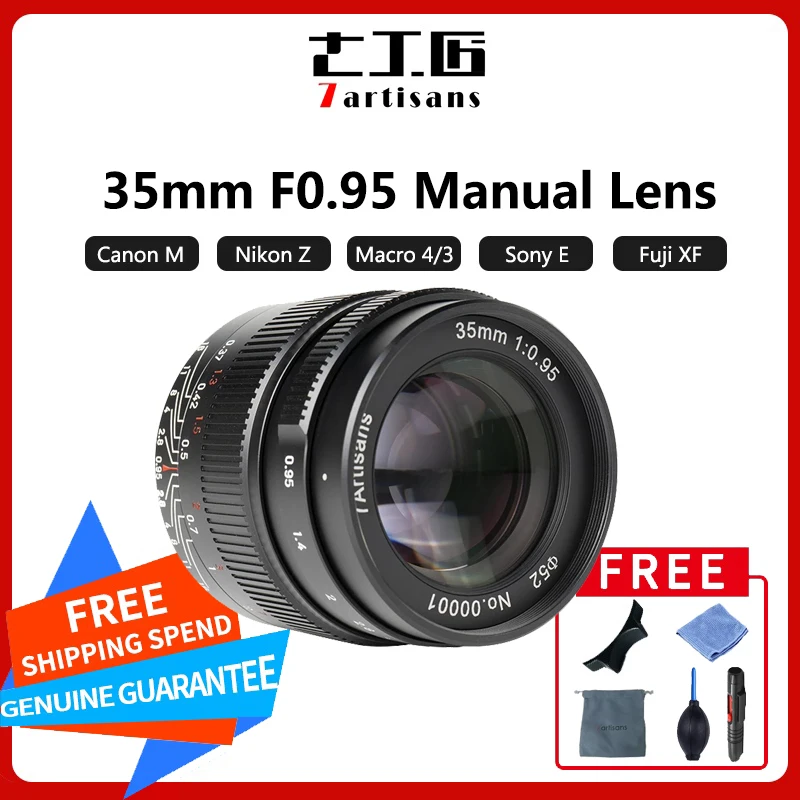 

7artisans 35mm F0.95 Large Aperture Portrait Lens for Sony E A6600 Fuji FX Canon Eos-M M6 Nikon Z Z9 M4/3 Mount DC-S1 7 artisans