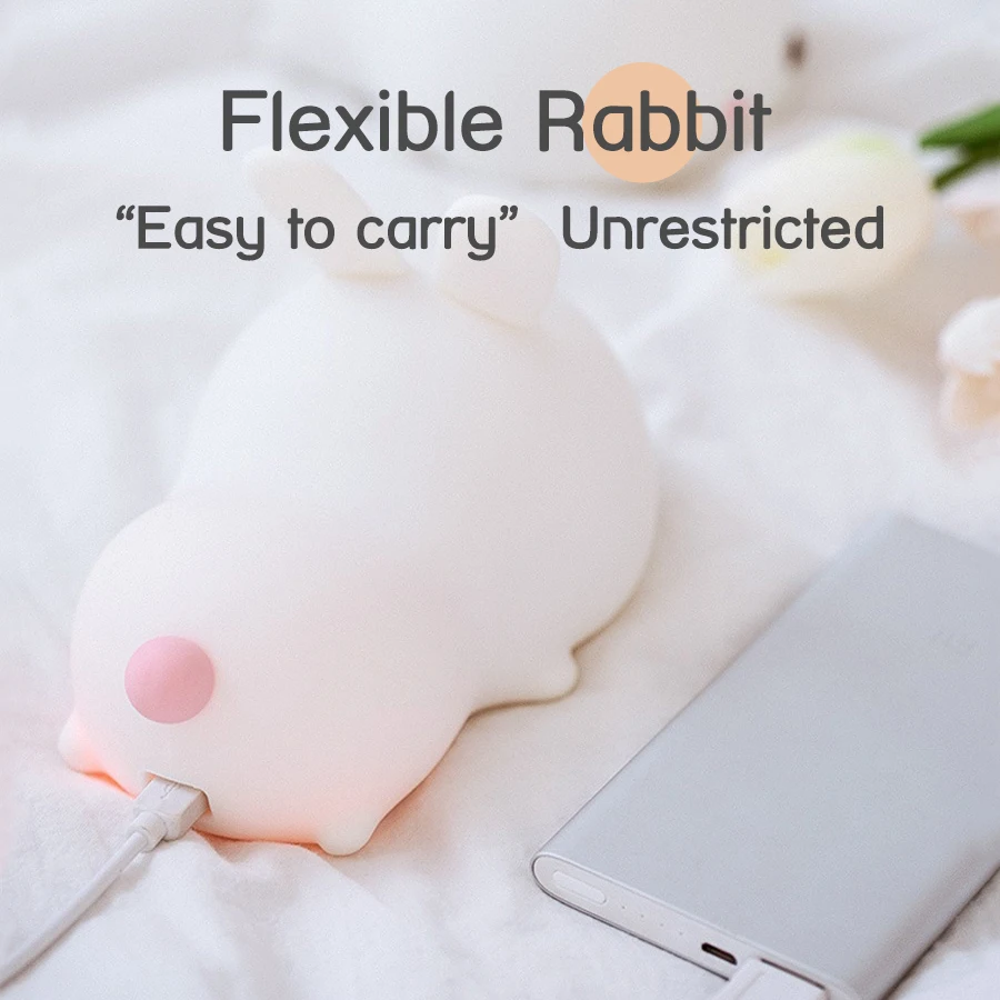 Цветной силиконовый ночник с кроликом милый мягкий мультяшный usb зарядкой для