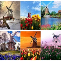 5d diy diamond painting scenery cross stitch full square round drill windmill flower diamond embroidery home decor manual gift