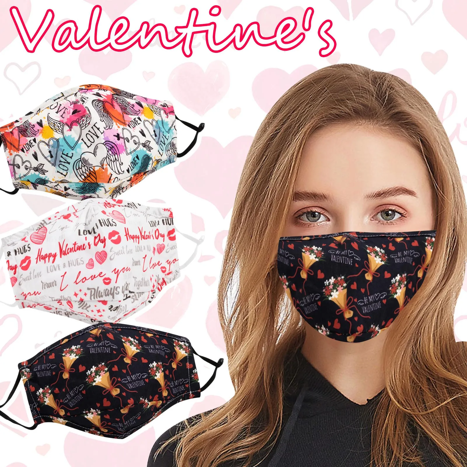 Ко Дню Святого Валентина с принтом маска для лица хлопковые стирающиеся