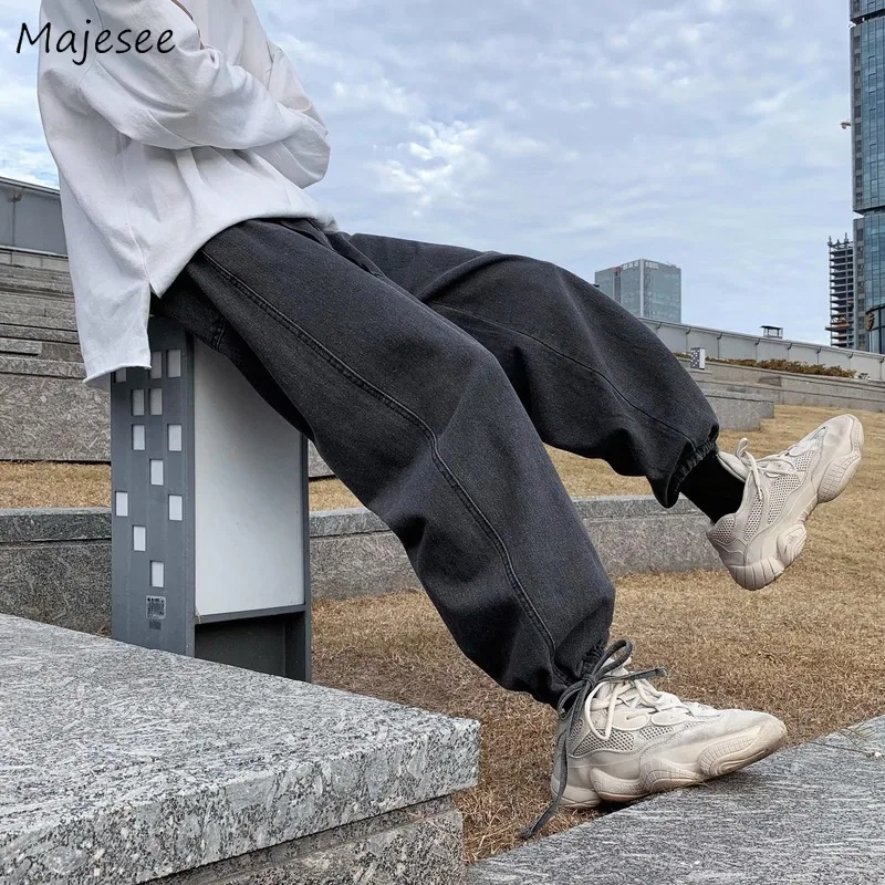 

New Hot Men Jeans Fashion Harajuku Straight Loose Bundle Denim Trousers Solid Oversize 3XL Chic Hip Hop All-match Streetwear Ins
