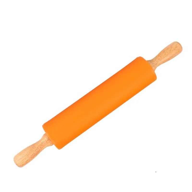 Orange 3 размера силиконовая Скалка с деревянной ручкой Кондитерская мука торт тесто разрисованный борд посуда для выпечки кухонный кондитерский Инструмент 4 цвета - Цвет: Orange