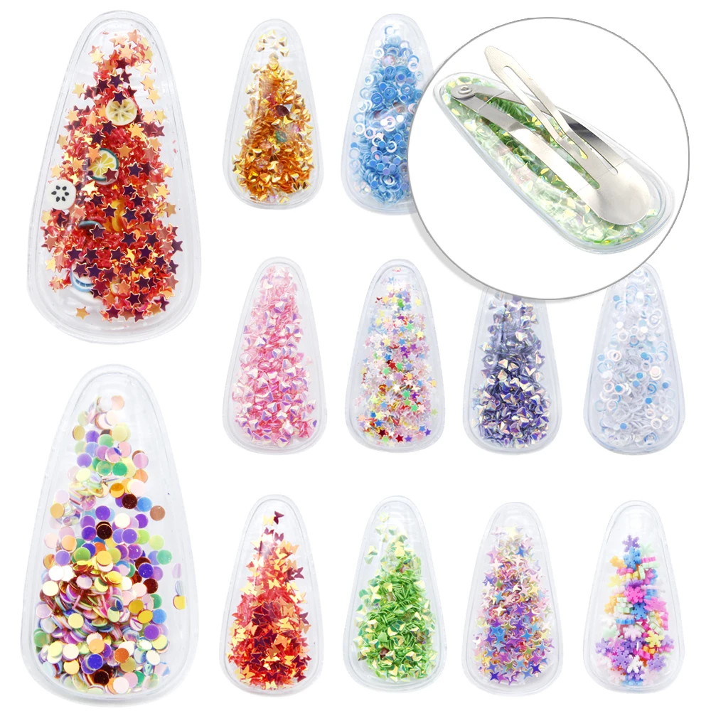 

10pcs Plastic Transparent Colorful Hair Pin DIY Sequin Shaker Girls Hairwear Quicksand Shaker Accessories