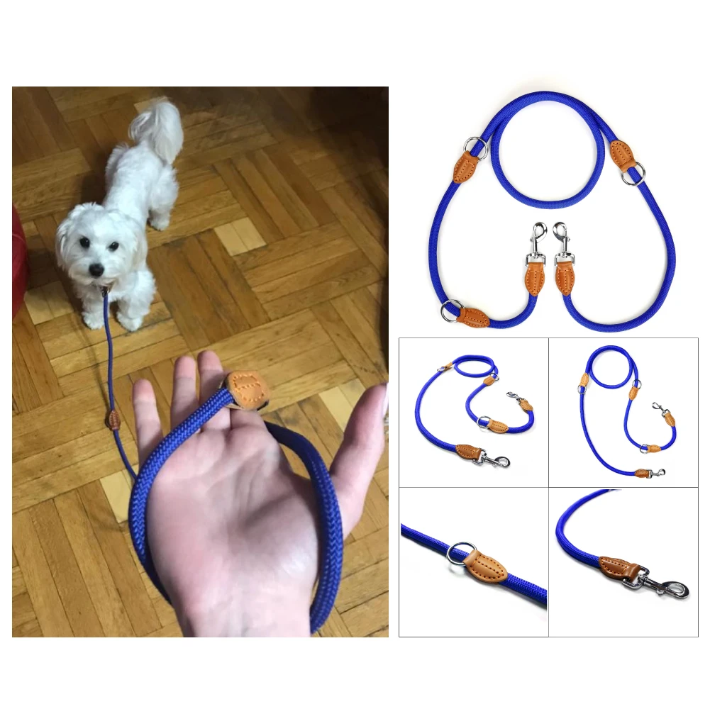 

Multifunction Double Leash P chain Collar Two Dog Leashes Nylon Adjustable Long Dog Training Leads Tied Dog Rope Pet Accessories