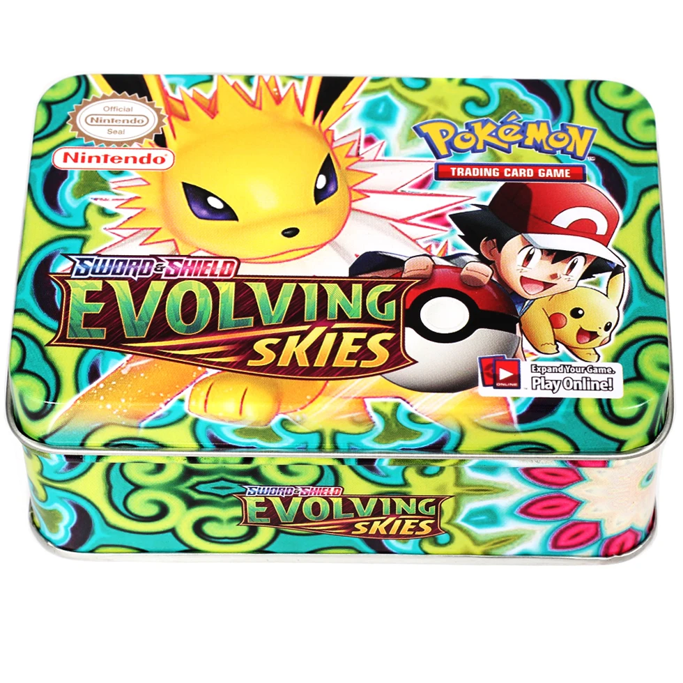 

42PCS Evolving Skies Pokemon Cards Iron Box TAKARA TOMY Battle Games Hobby Collectibles Game Collection Anime Cards for Children