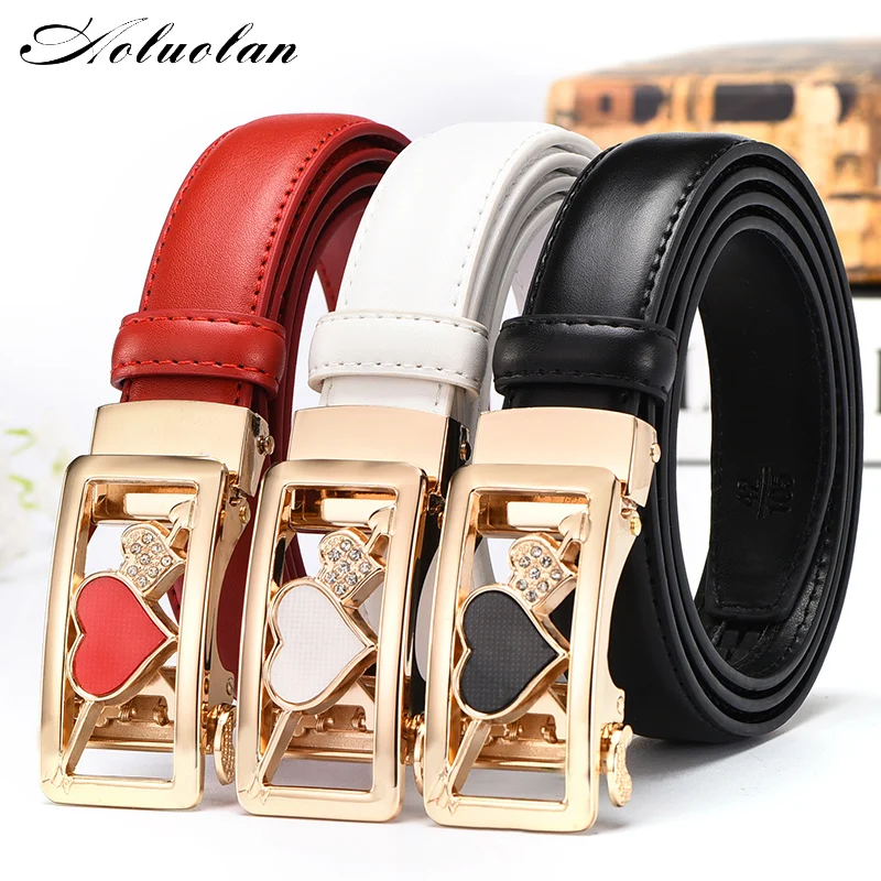 2.3cm Width High Quality fashion women love genuine leather belts waistband automatic buckle belt for female ladies dress jeans