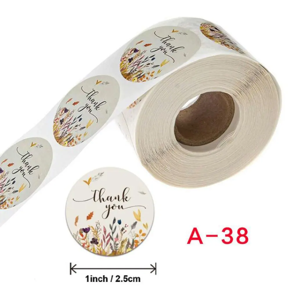 

Thanks For Floral Handmade Crafts Roll Flower Thank You Sticker Label Copper Plate Self-Adhesive Round Decoration Stickers