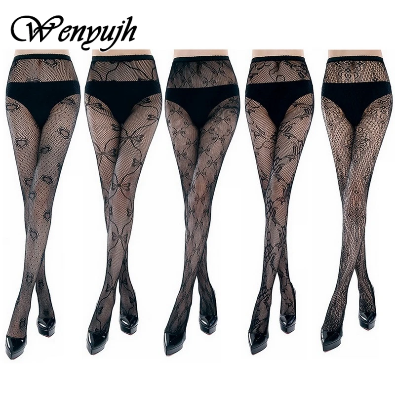 

WENYUJH 5pcs Womens Sexy Fishnet Tights Jacquard Weave Seamless Pantyhose Yarns Garter Fishnet Stockings Hose Lingerie Collant