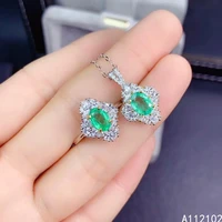 kjjeaxcmy fine jewelry 925 sterling silver inlaid natural emerald new girl luxury pendant ring set support test chinese style
