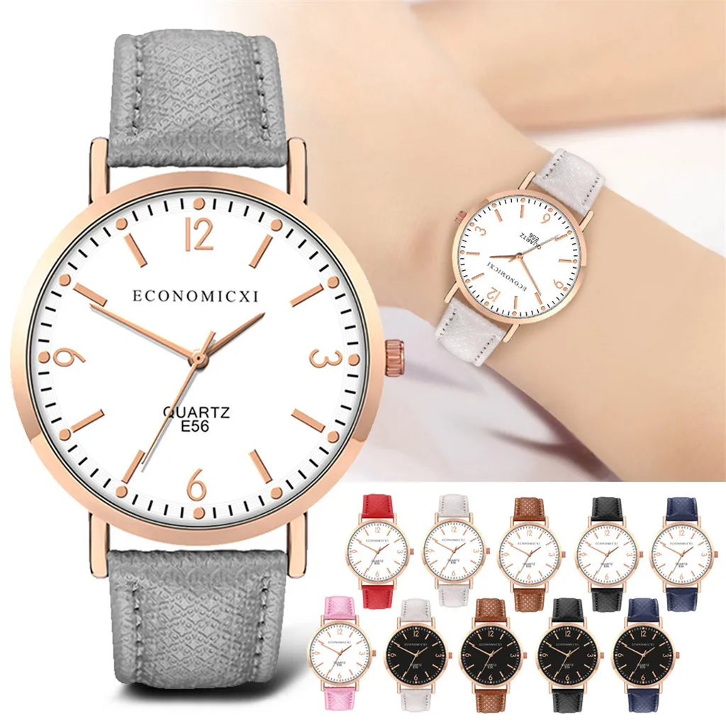 Женские наручные часы с кожаным ремешком Кварцевые аналоговые круглым