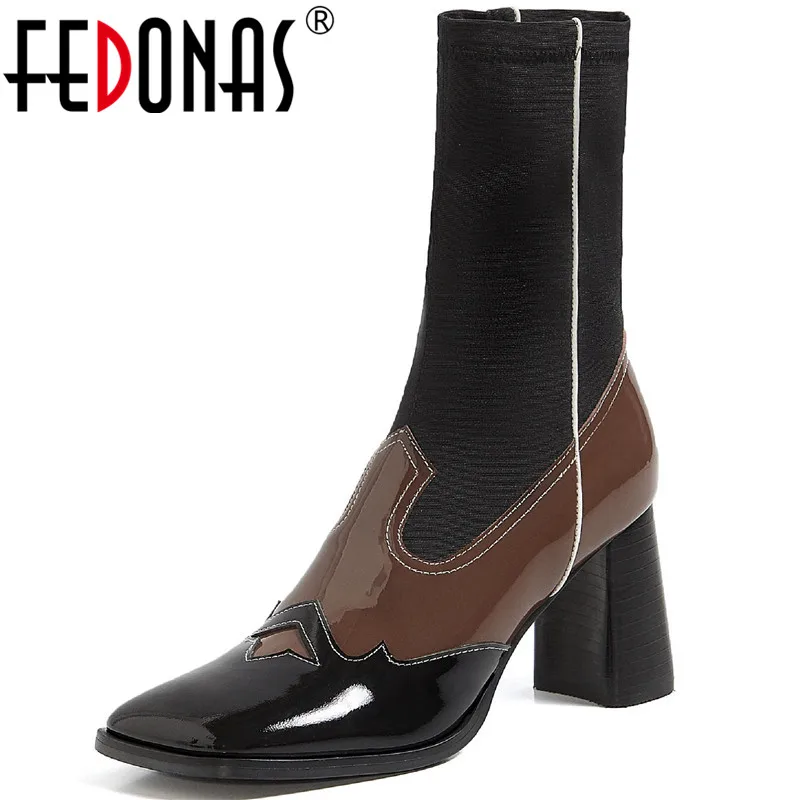 

Женские ботильоны из натуральной кожи FEDONAS, разноцветные ботильоны на высоком каблуке для свадебной вечеринки