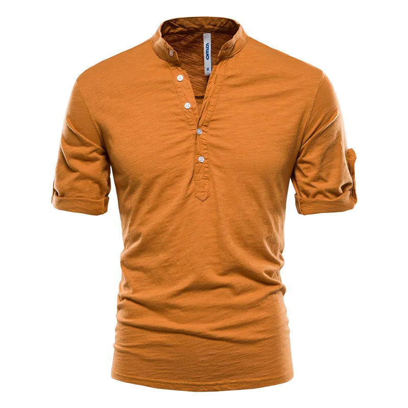 

2021 Stand Collar T-Shirt Men Solid Color Men's T Shirts Summer Quality Casual Tee Shirt Male