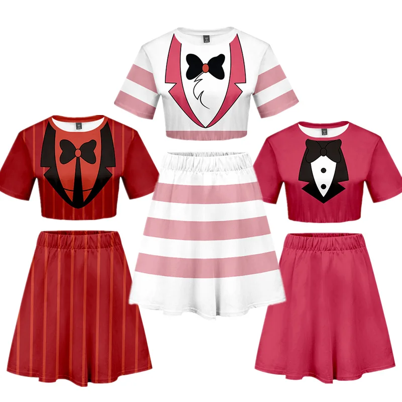 

Костюм из футболки и юбки Hazbin, аниме, маскарадный костюм для отеля, Charlie Alastor, рубашка, Униформа, платье Hazbin, футболки, женская одежда