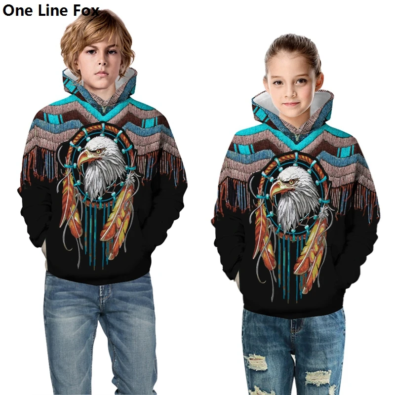 Толстовка для мальчиков OneLineFox в родном индийском стиле с 3D принтом орла волка