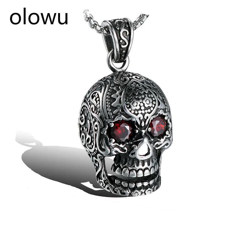 Olowu готическое ожерелье из нержавеющей стали с черепом для мужчин Байкер Титан