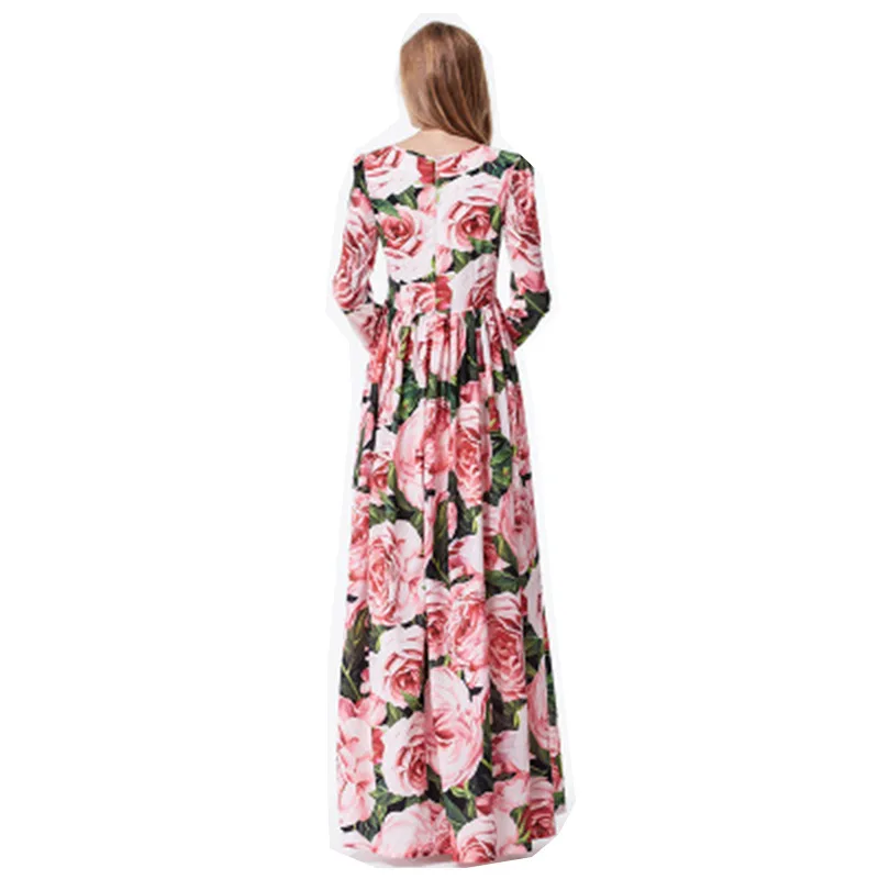 

2020 Spring Chiffon Dress New Europe and The United States Fashionable Lady Rose Skirt Nine Minutes Sleeve Dress Maxi Dress